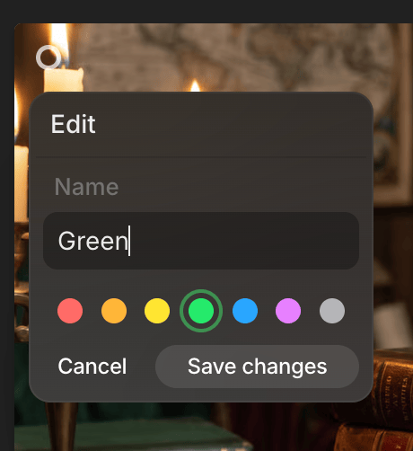Editing a tag's name and color