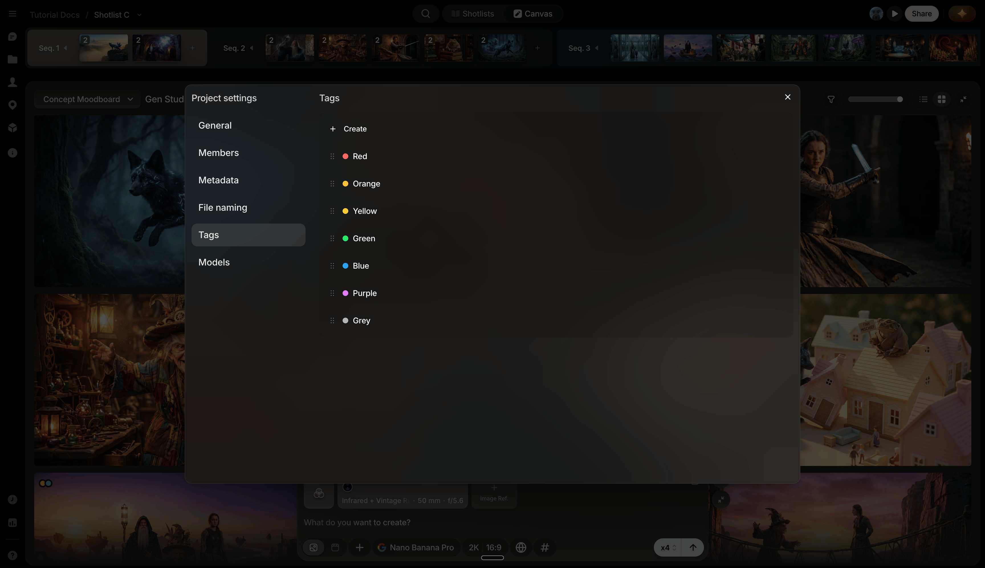 Tag management in Project settings
