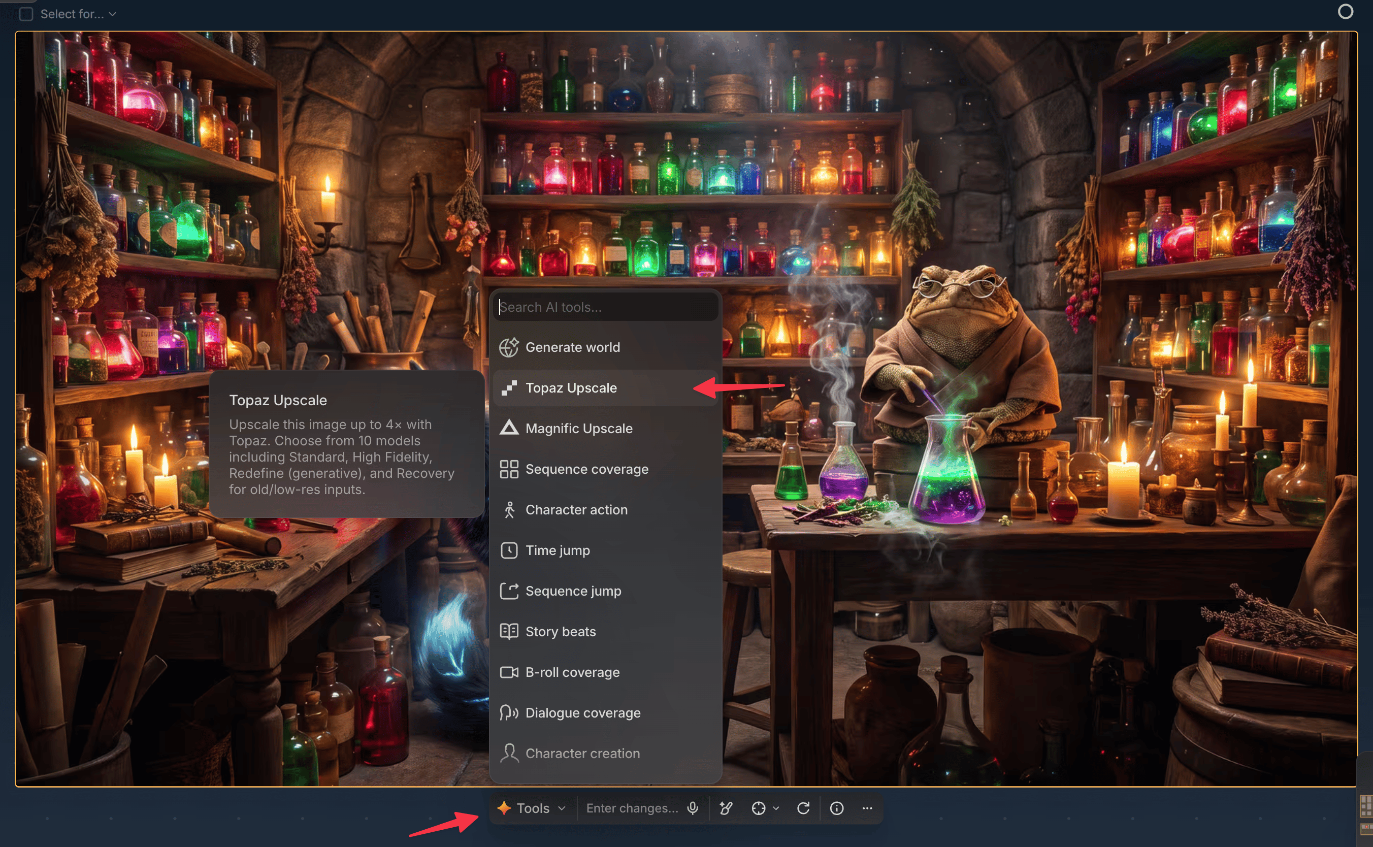 Topaz Upscale in the Quick Actions menu