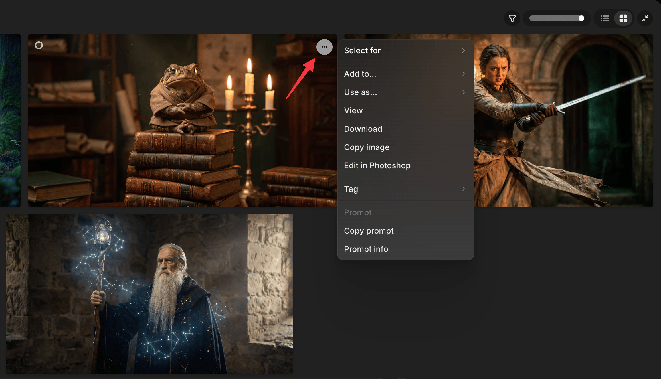 Right-click menu on a Gen Studio tile