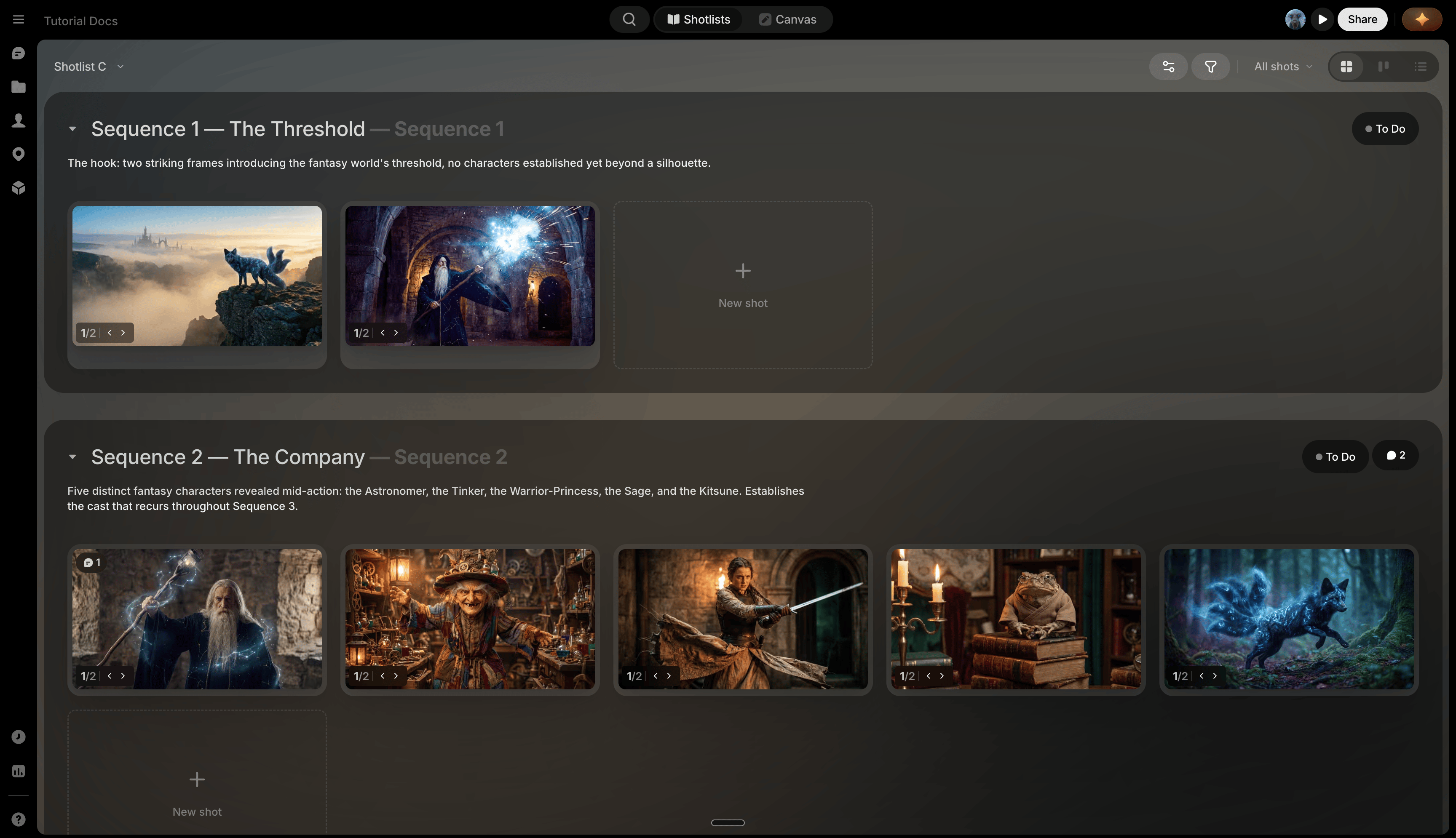 Shotlists view switcher
