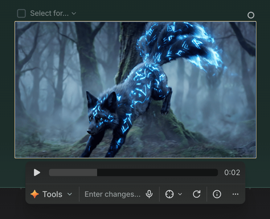 Video playback row on a selected file