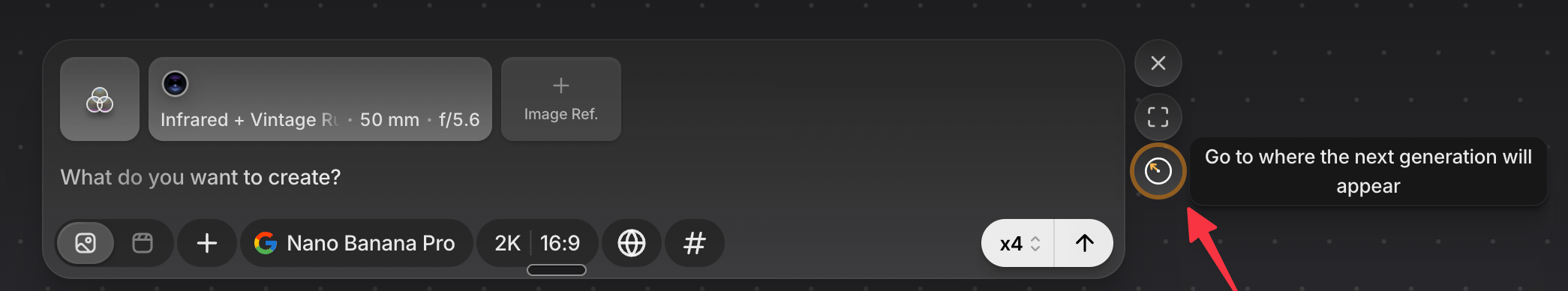Compass icon pointing to the off-screen Next Take box