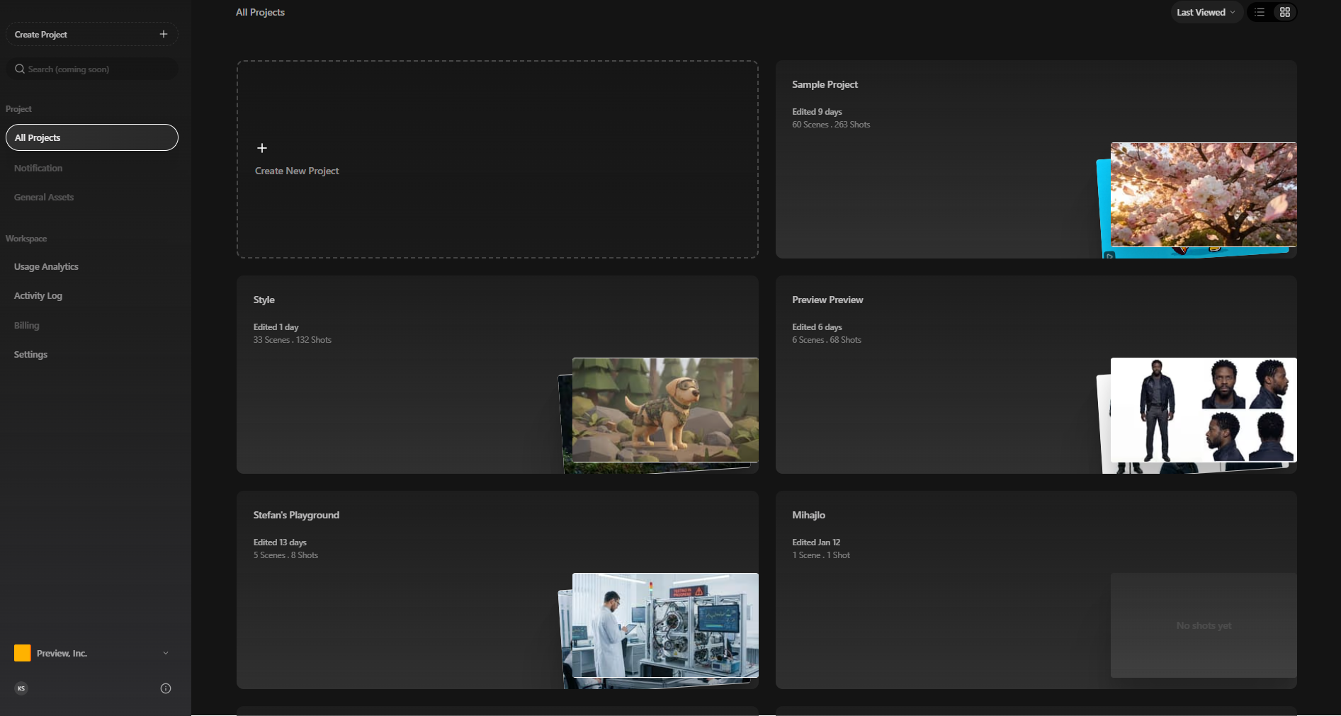 The Create New Project flow in Preview.