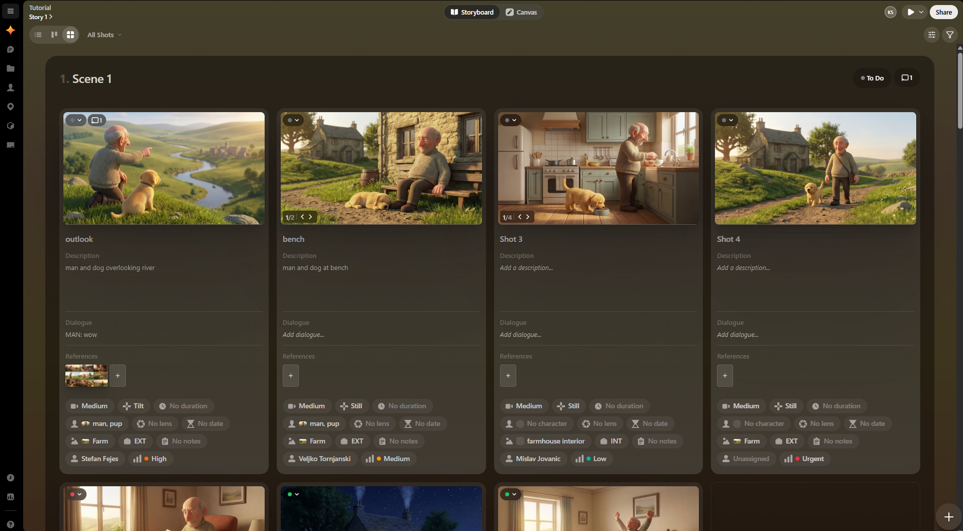 Storyboard view in Preview.