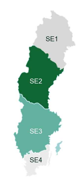 Map of Sweden's electrical bid zones