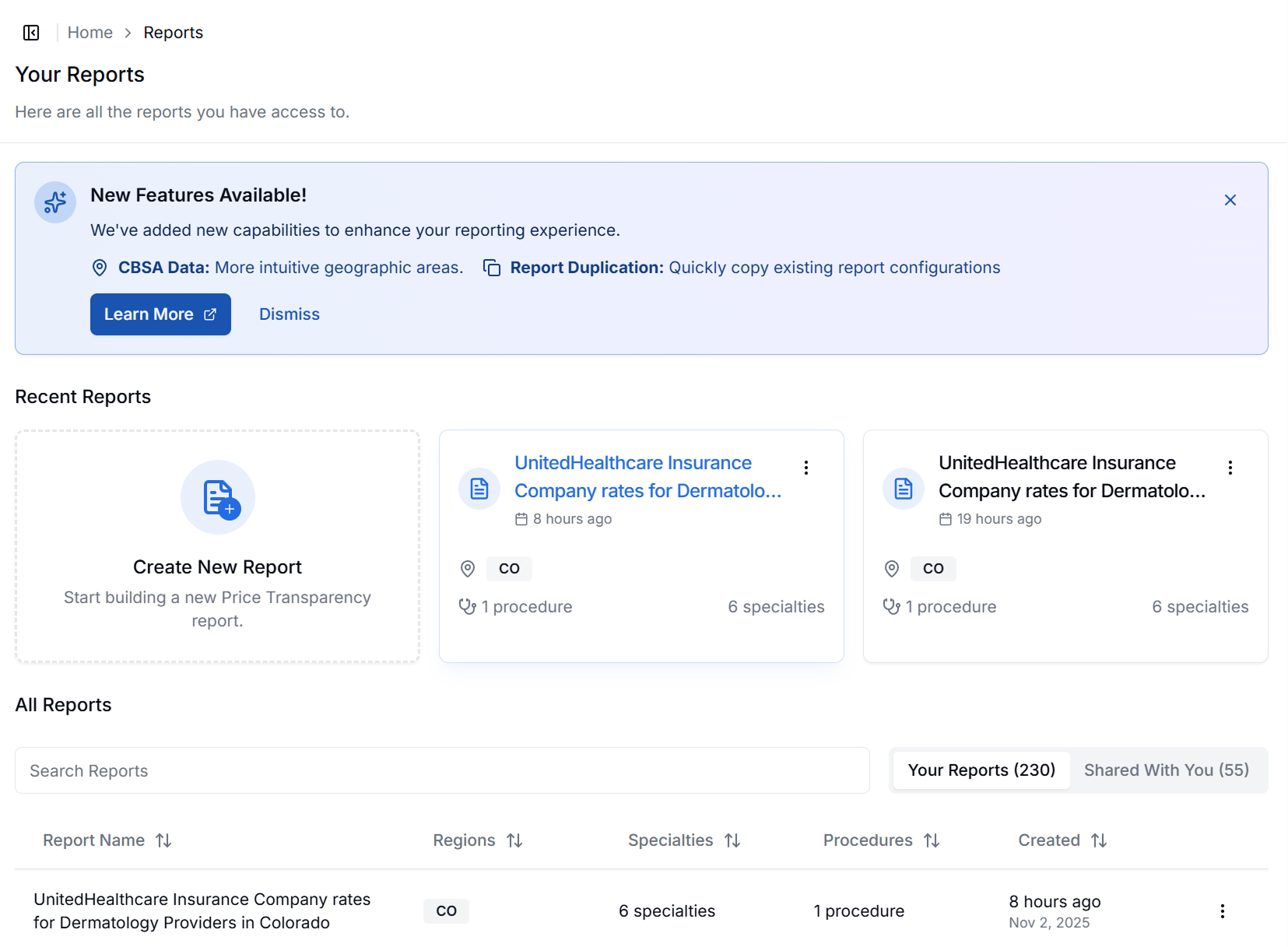 Updated Report Home Page