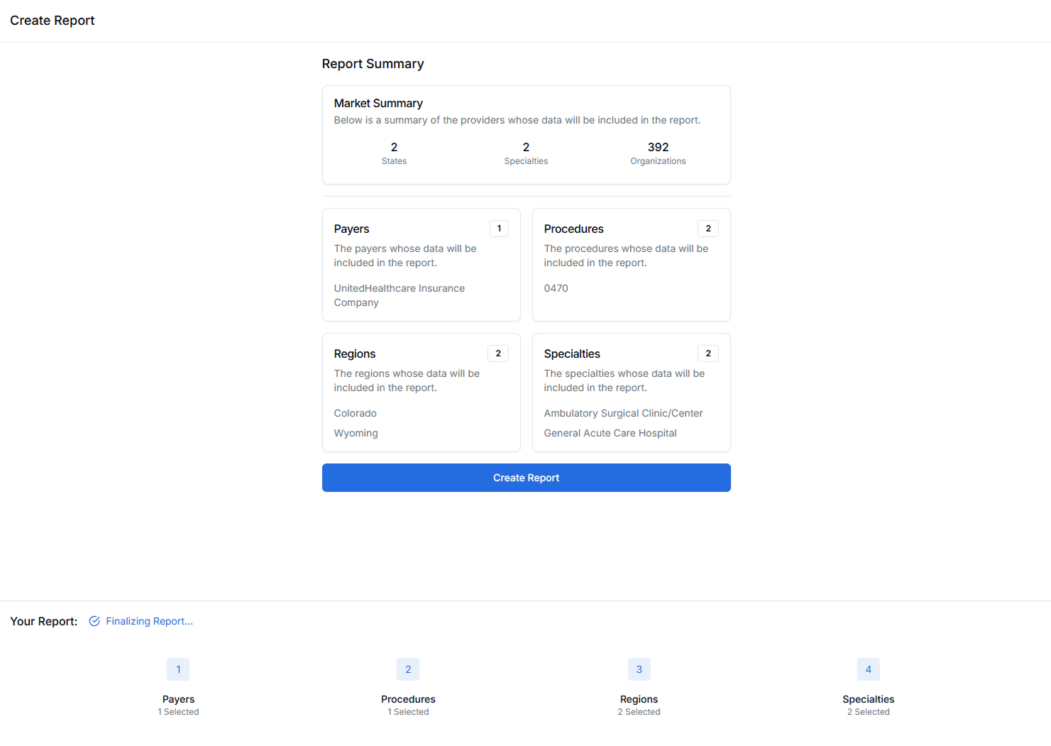 PriceMedic Report Summary Interface