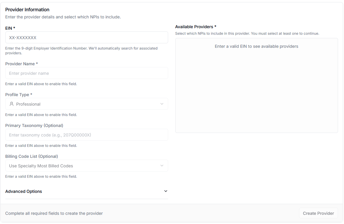 Provider Information Setup Form