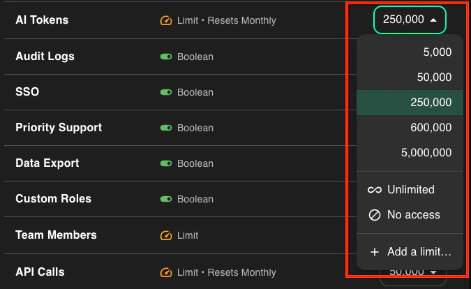 Defining limit feature access with dropdown
