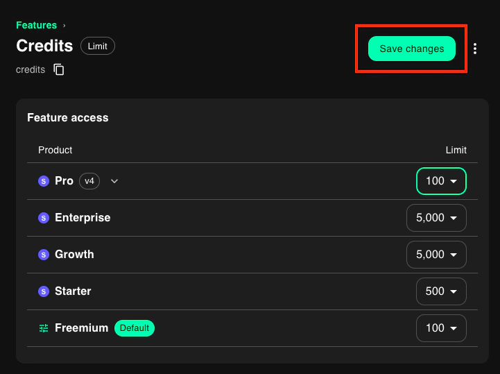 Save feature access button
