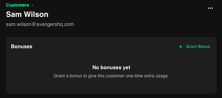 Bonuses section in customer details page in PriceOS