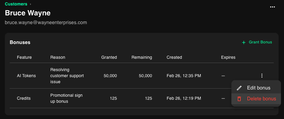 Viewing customer bonuses in customer details page in PriceOS