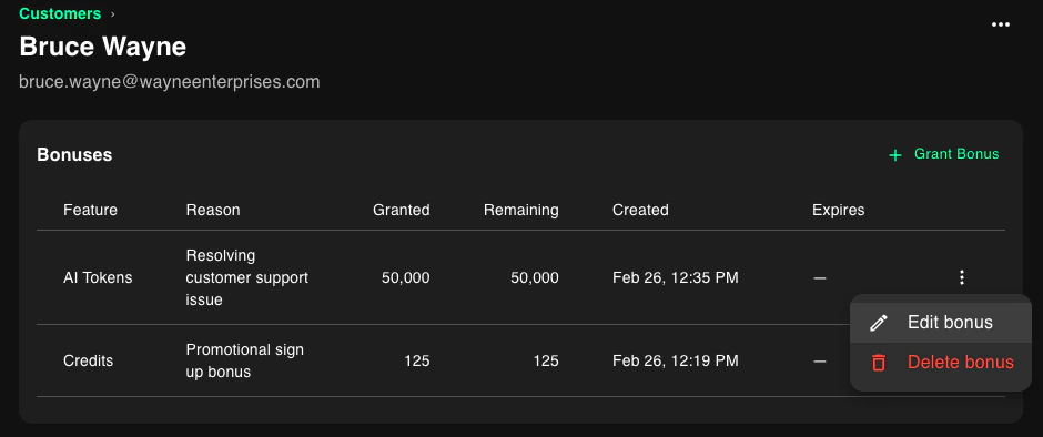 Viewing customer bonuses in customer details page in PriceOS