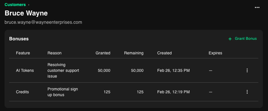 Viewing customer bonuses in customer details page in PriceOS