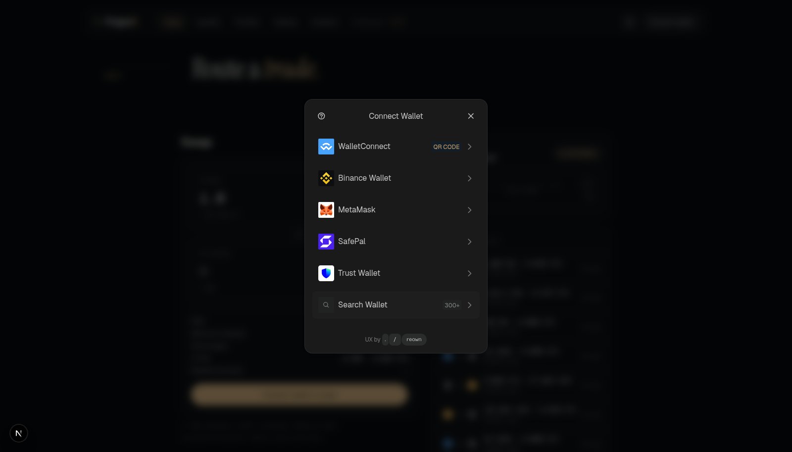 Connect Wallet button and wallet selection modal