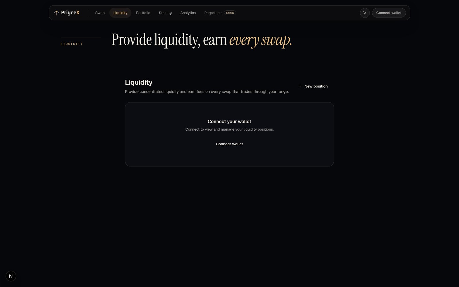 Liquidity page, where your Classic and Concentrated positions appear once your wallet is connected