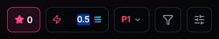 The quick-buy controls: amount mid-edit, preset selector, filters