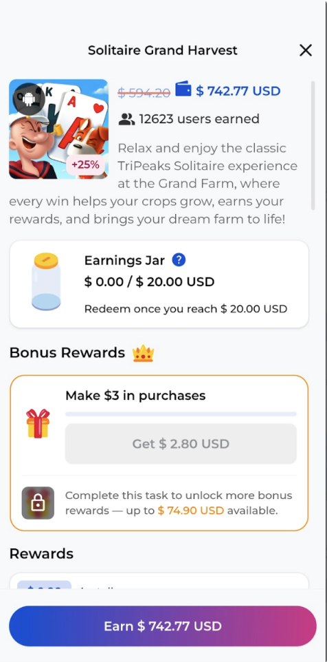 Earning Jar UI example