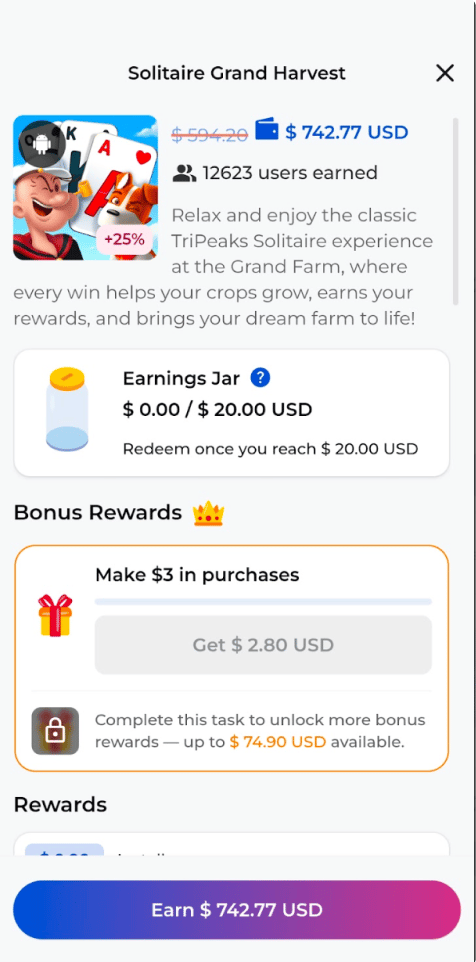 Earning Jar UI example
