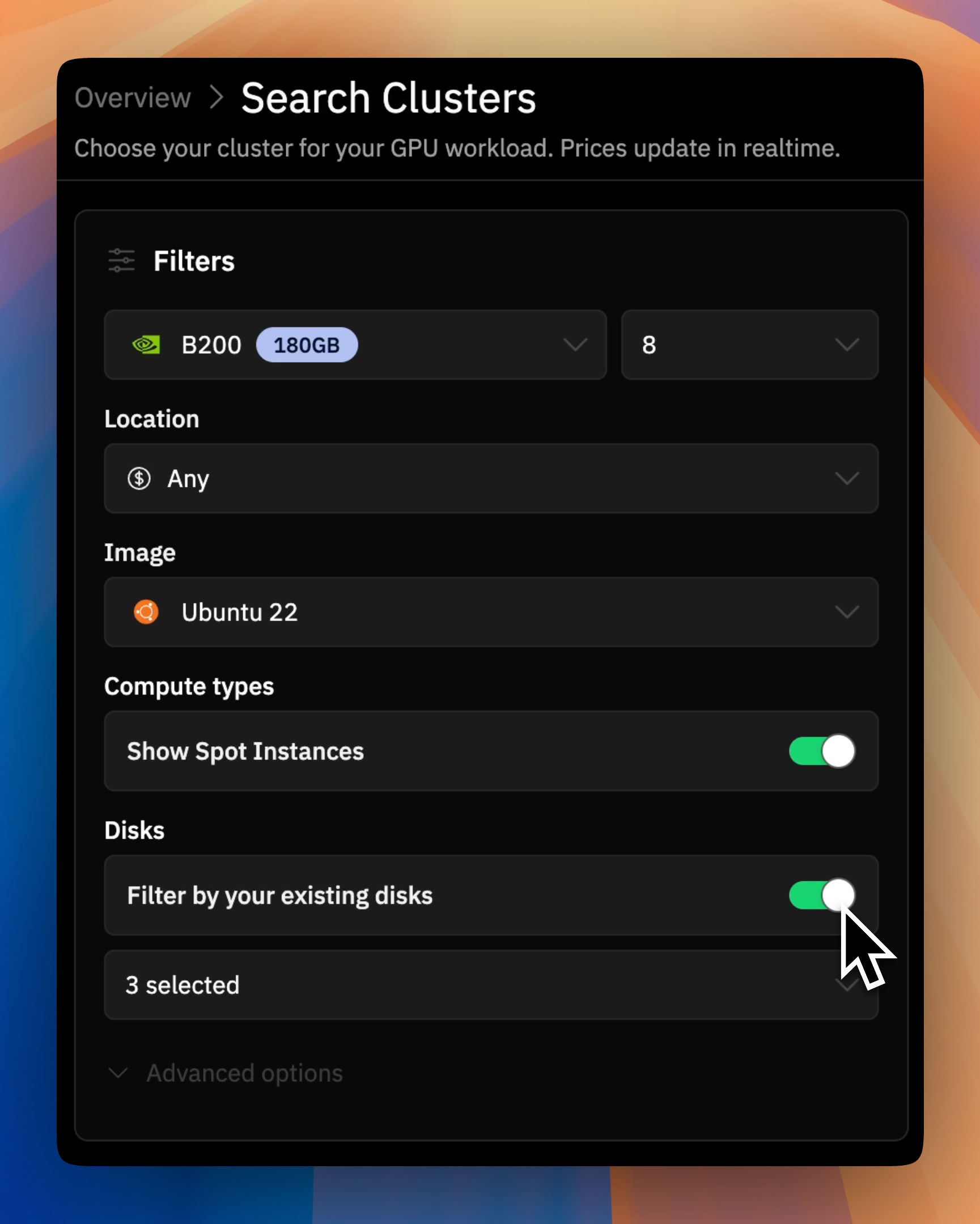 Filter by existing disks