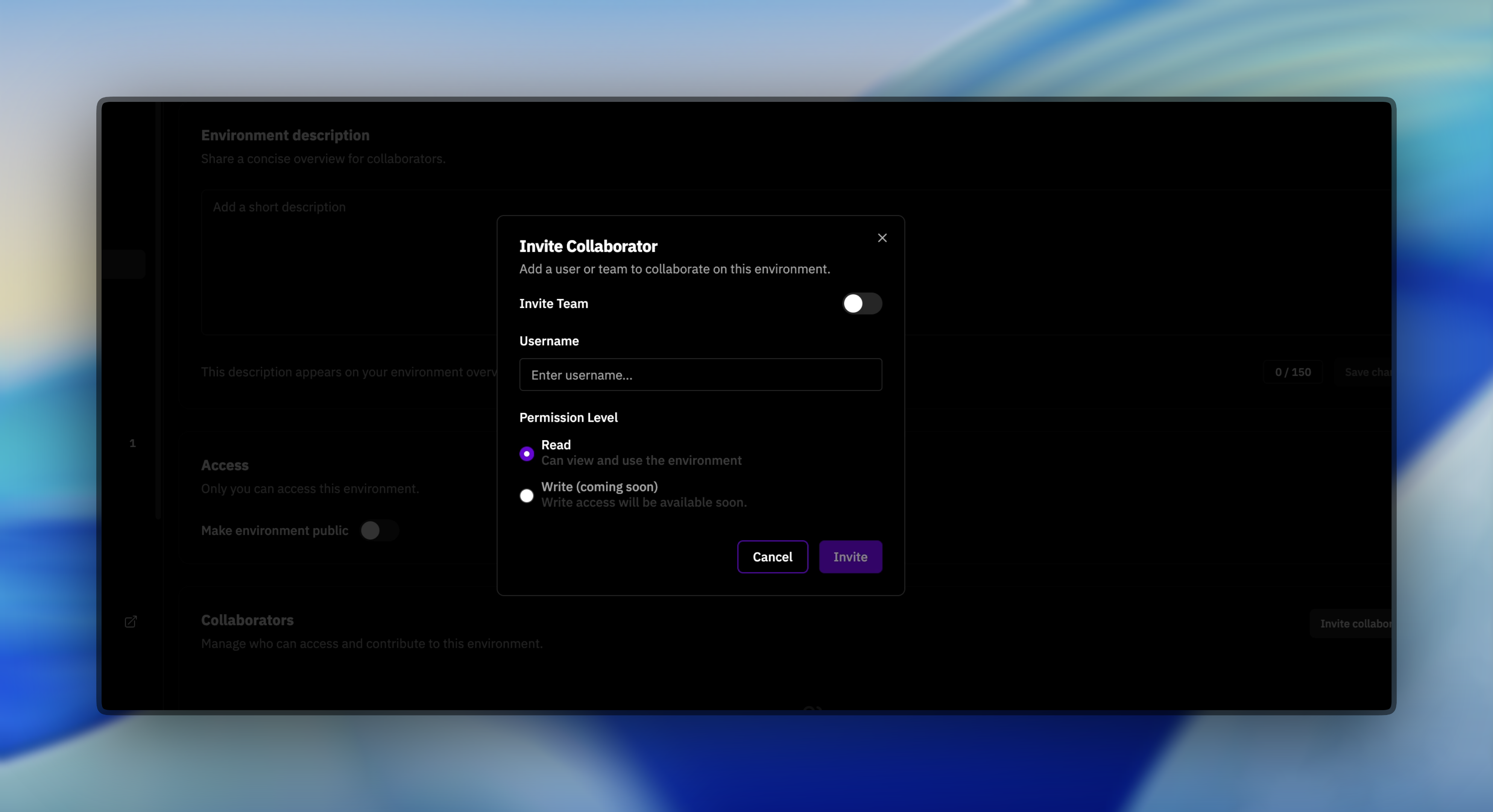 Add collaborator modal