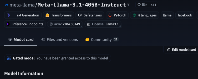 Llama 405B Gated accepted on huggingface