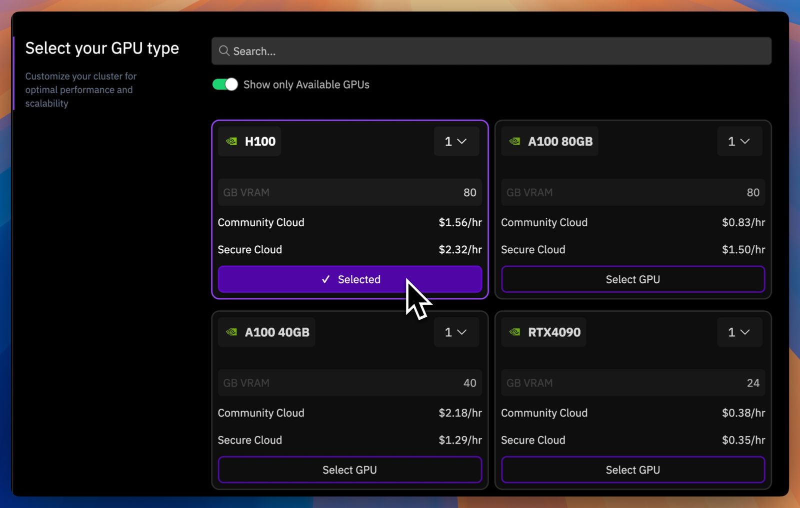 GPU Type Selection