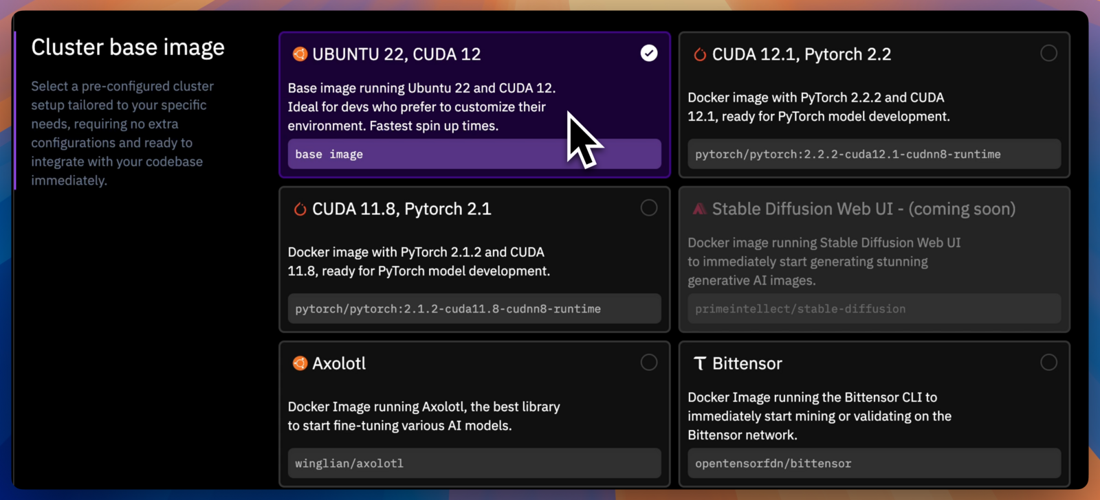 Pre-built Image Selection