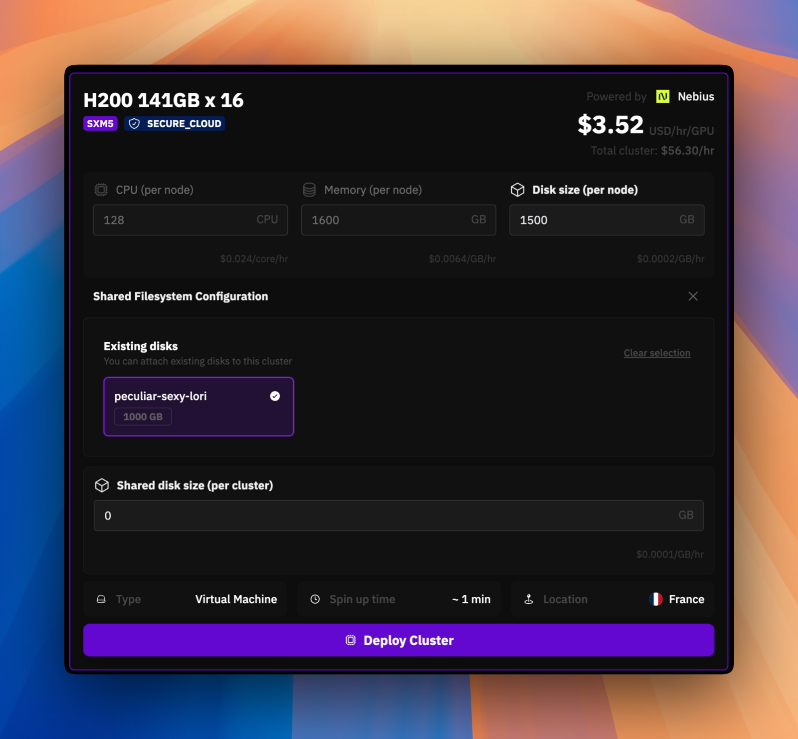Provision with disk