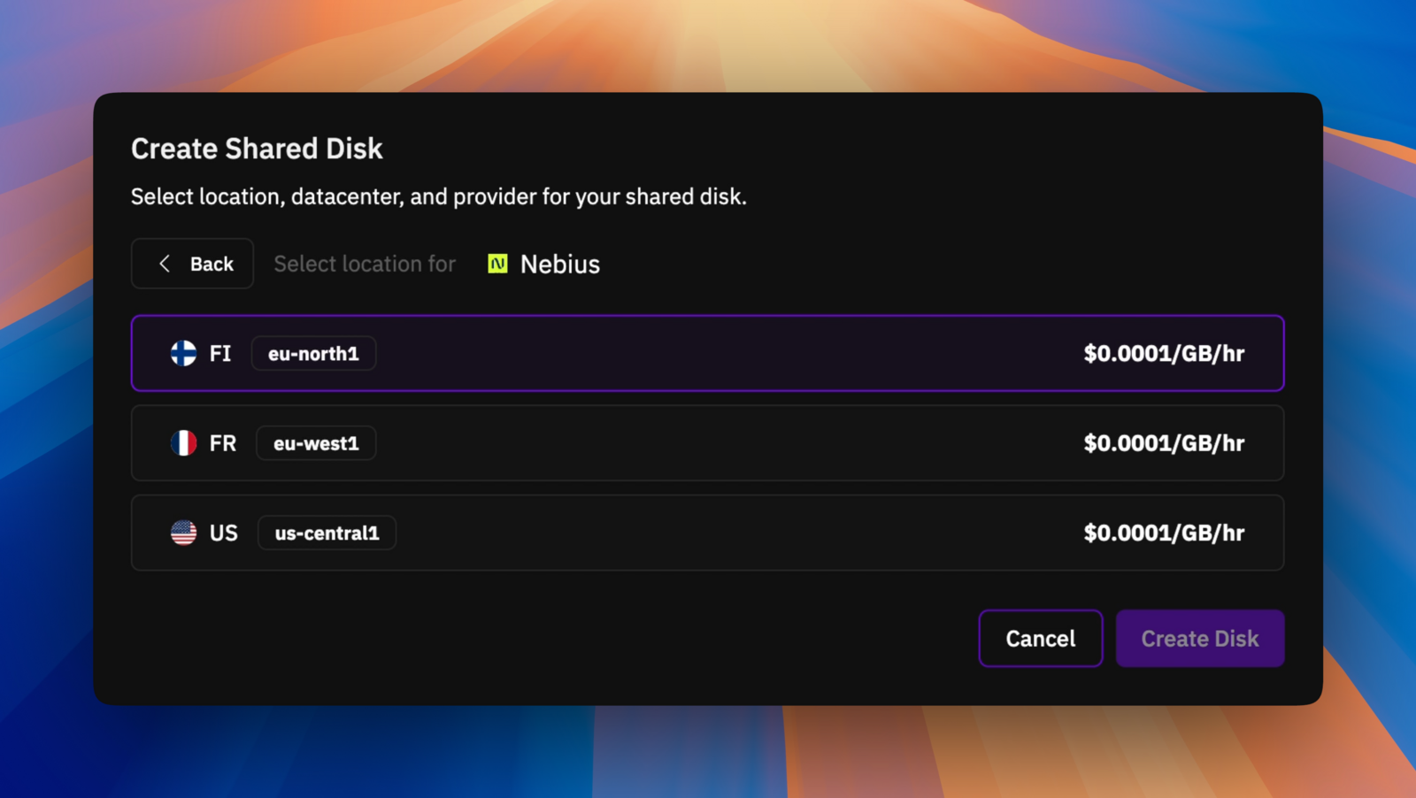 Select storage datacenter