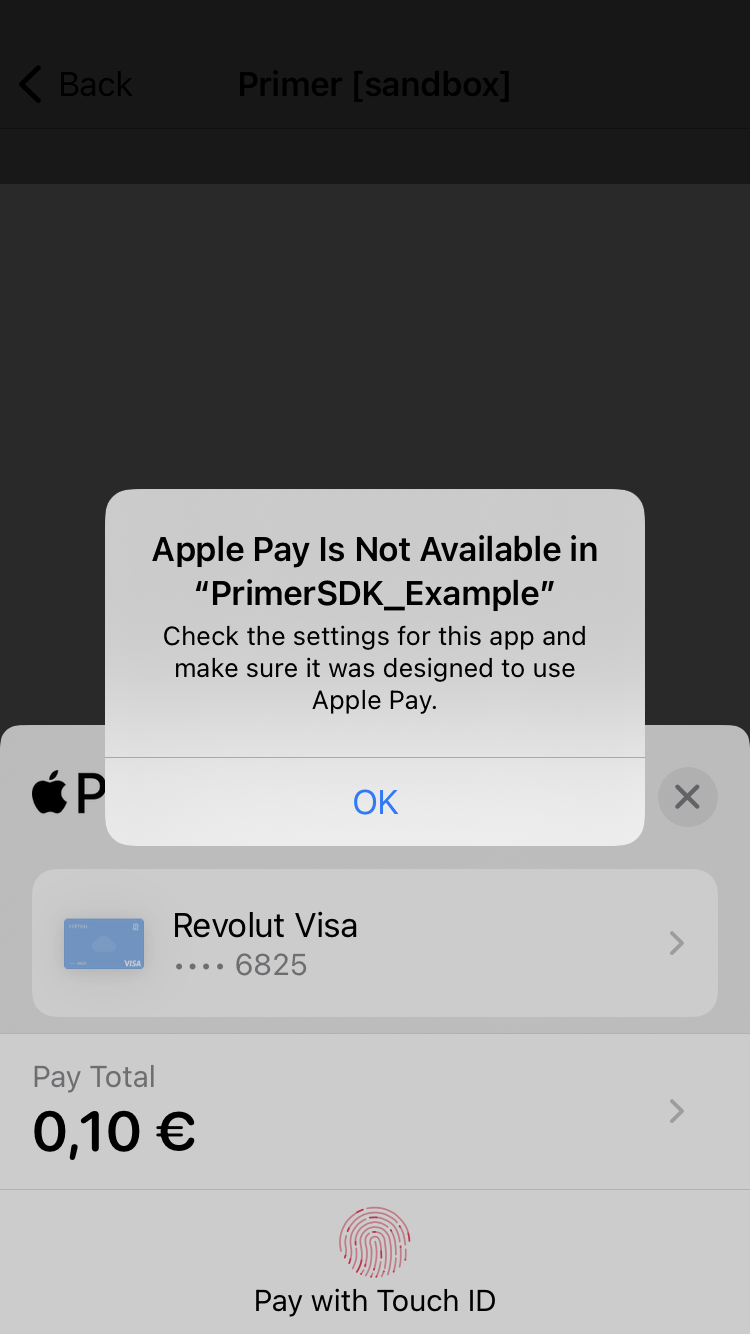 Apple Pay not available error message