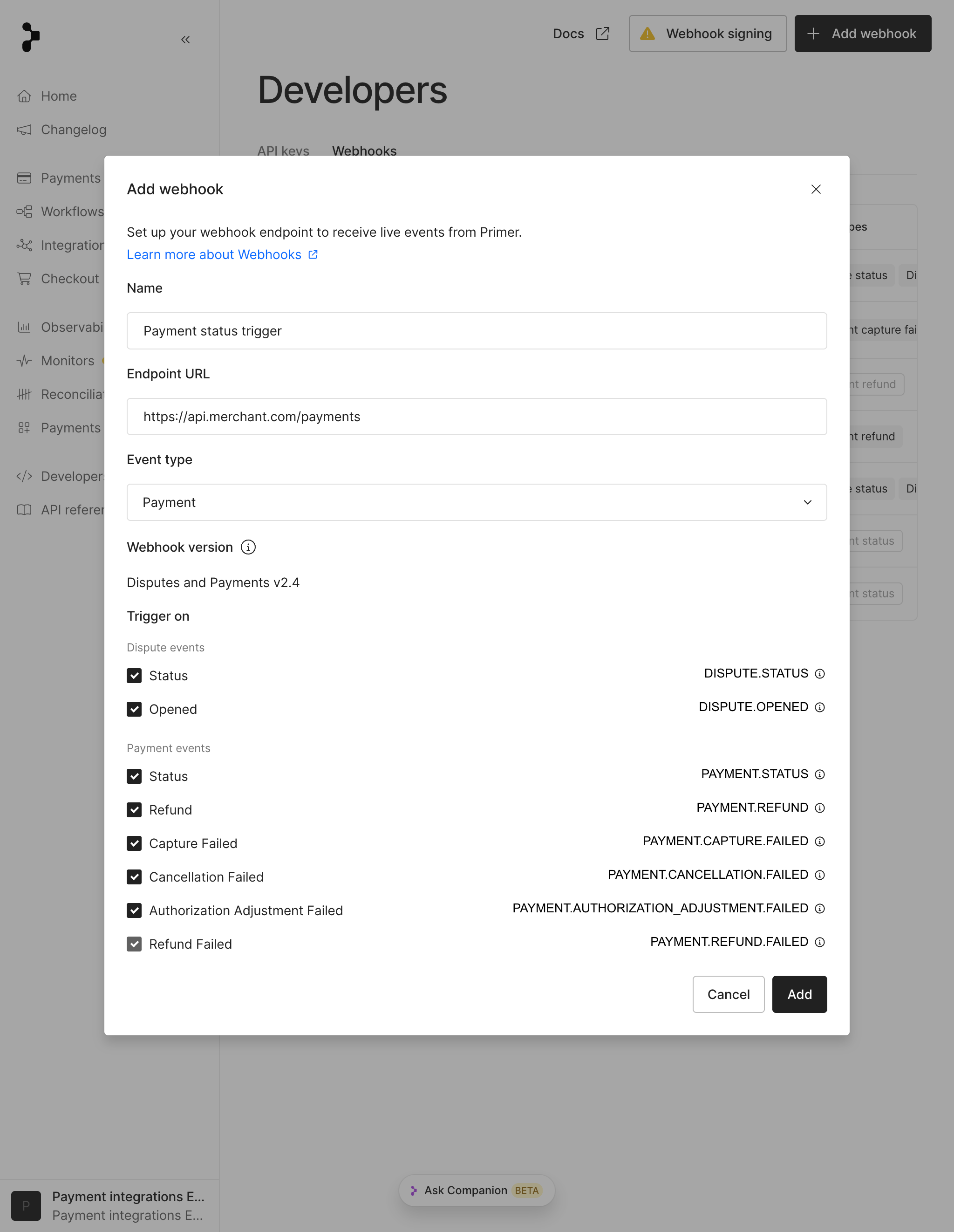 Configure Webhooks - Primer
