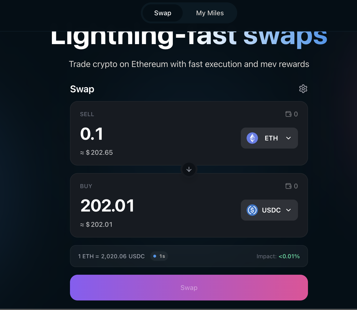 Swap form with quote