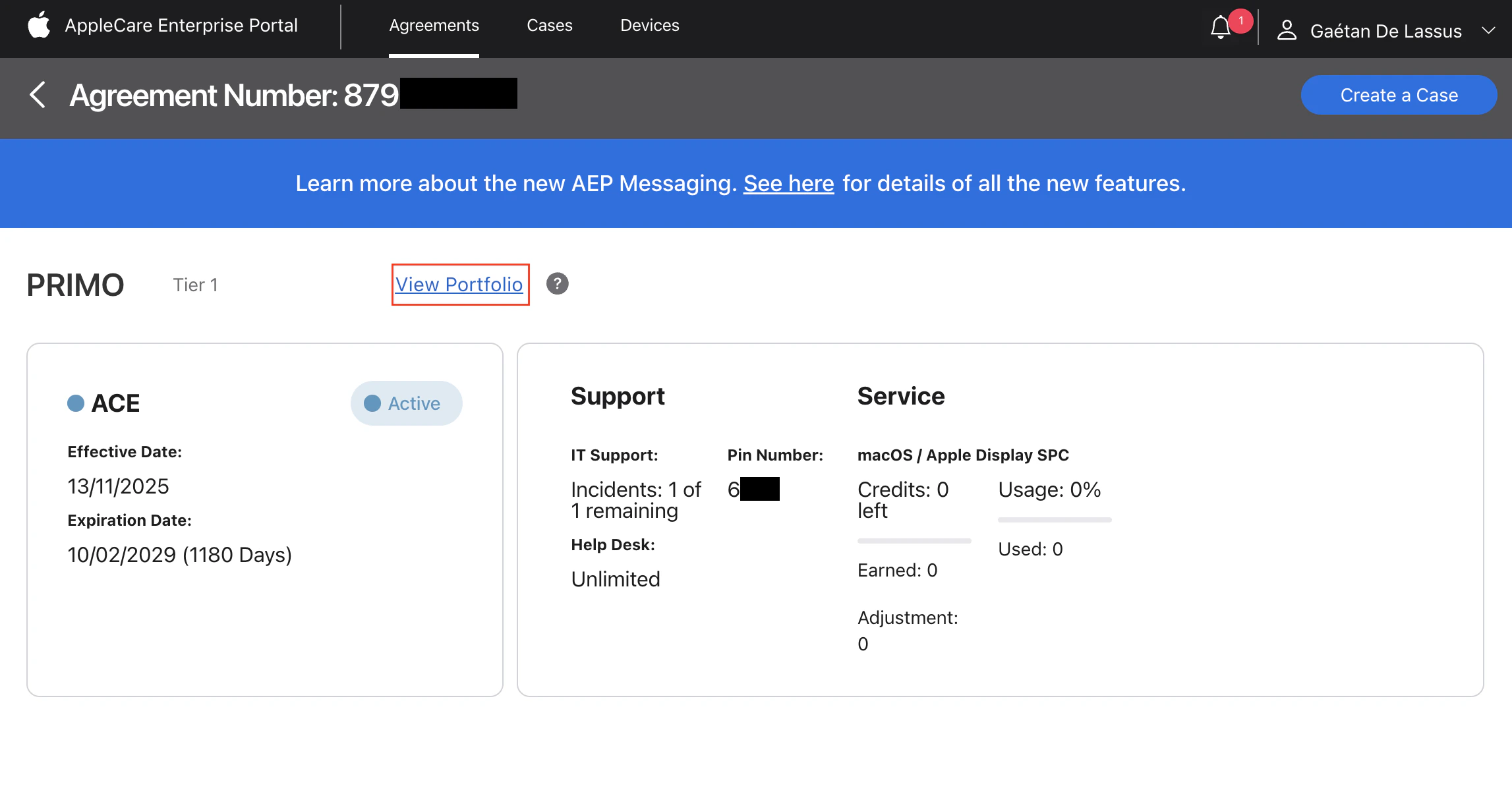 Screenshot: How to open a support case with Apple Care Enterprise