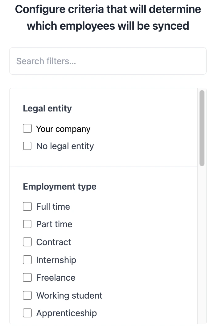 Screenshot: Apply synchronization filters