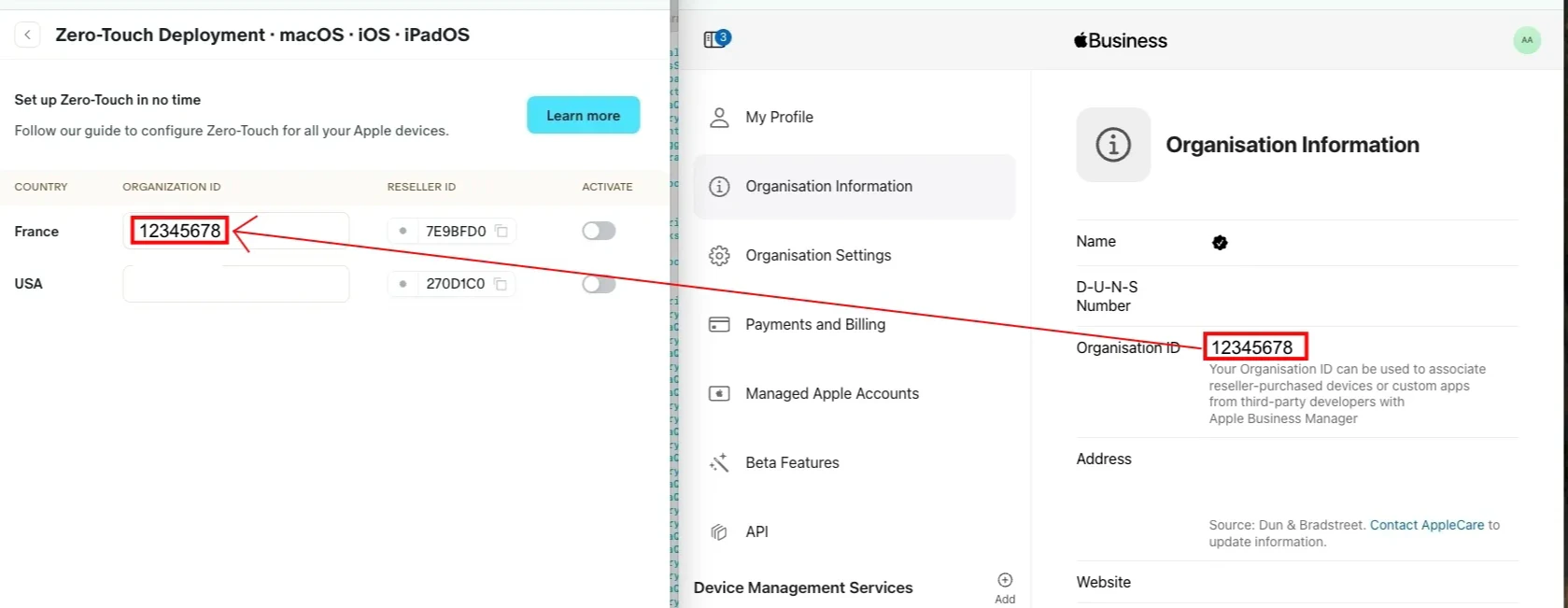 Screenshot: Device Orders with Zero-Touch