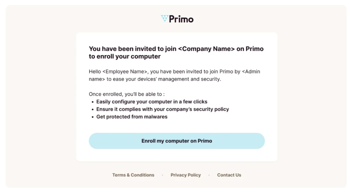 Screenshot: Option 1: Access the enrollment from the invitation email
