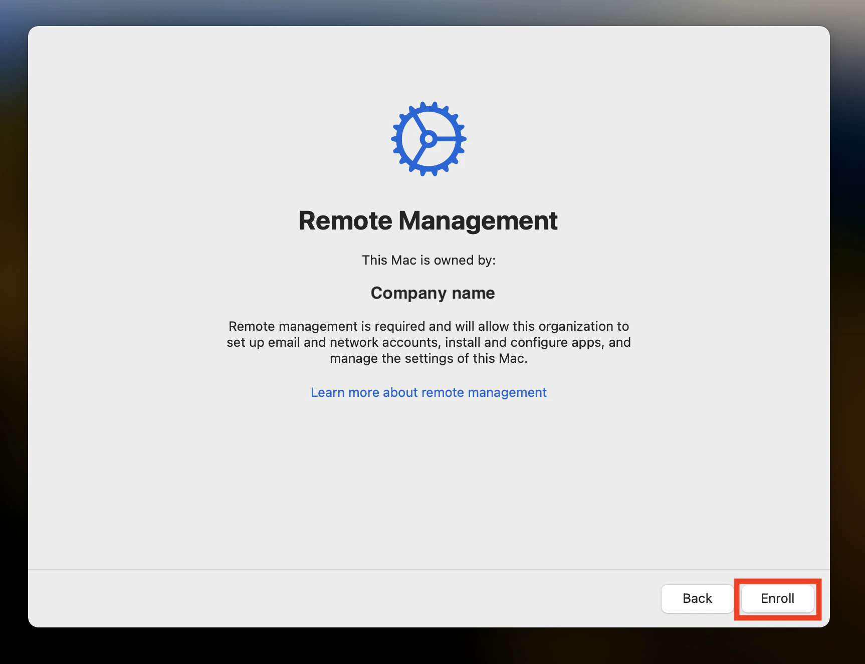 Captura de pantalla: Experiencia del empleado durante el primer inicio