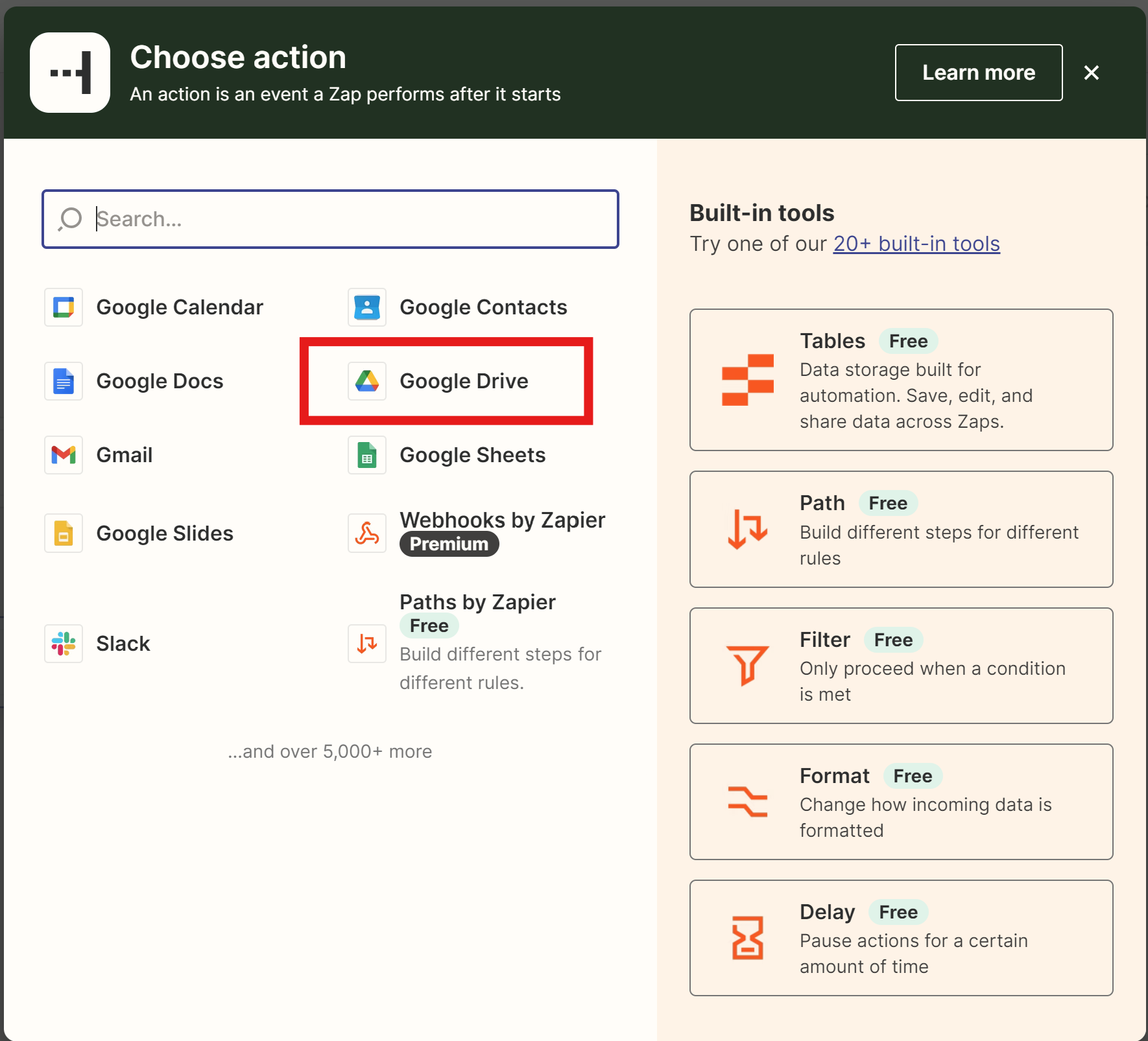 Zap Google Drive