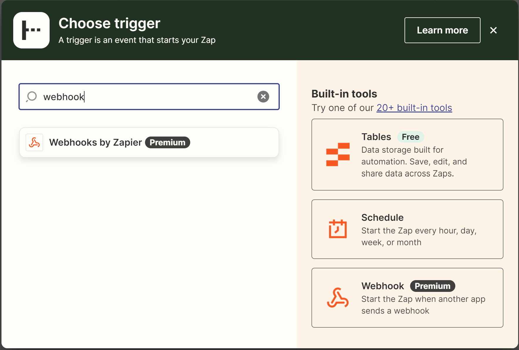 Zap Trigger select