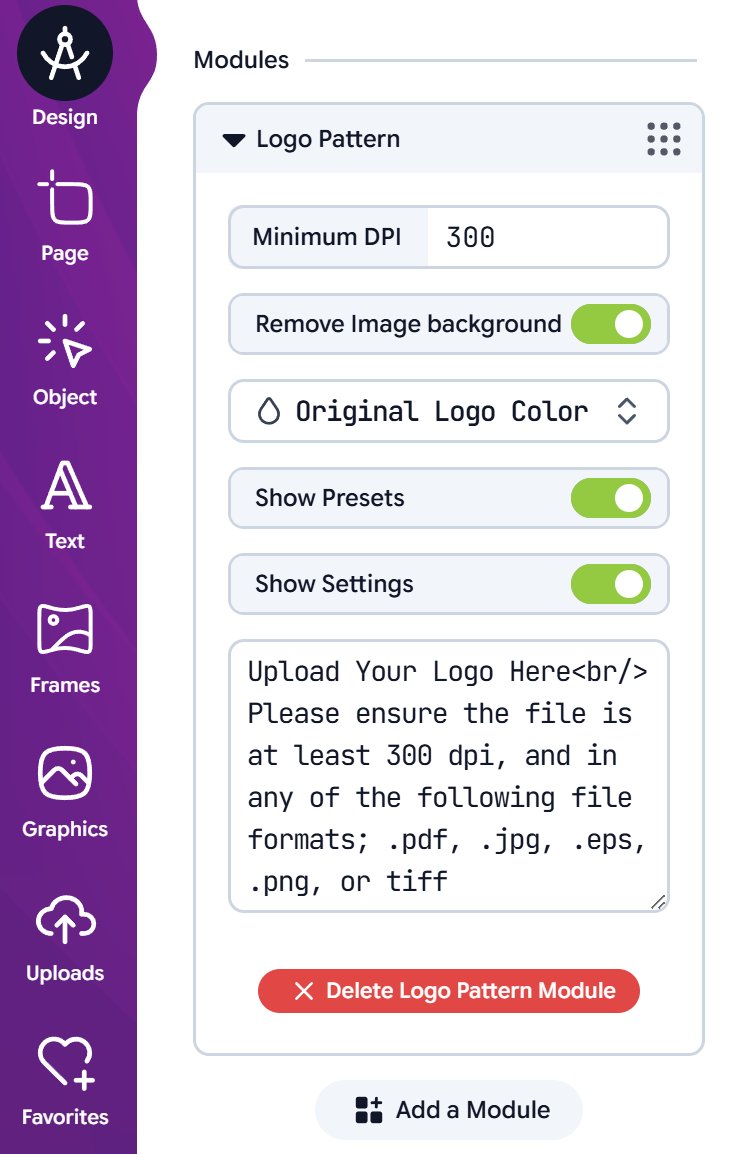 Logo Pattern Module Configuration Form