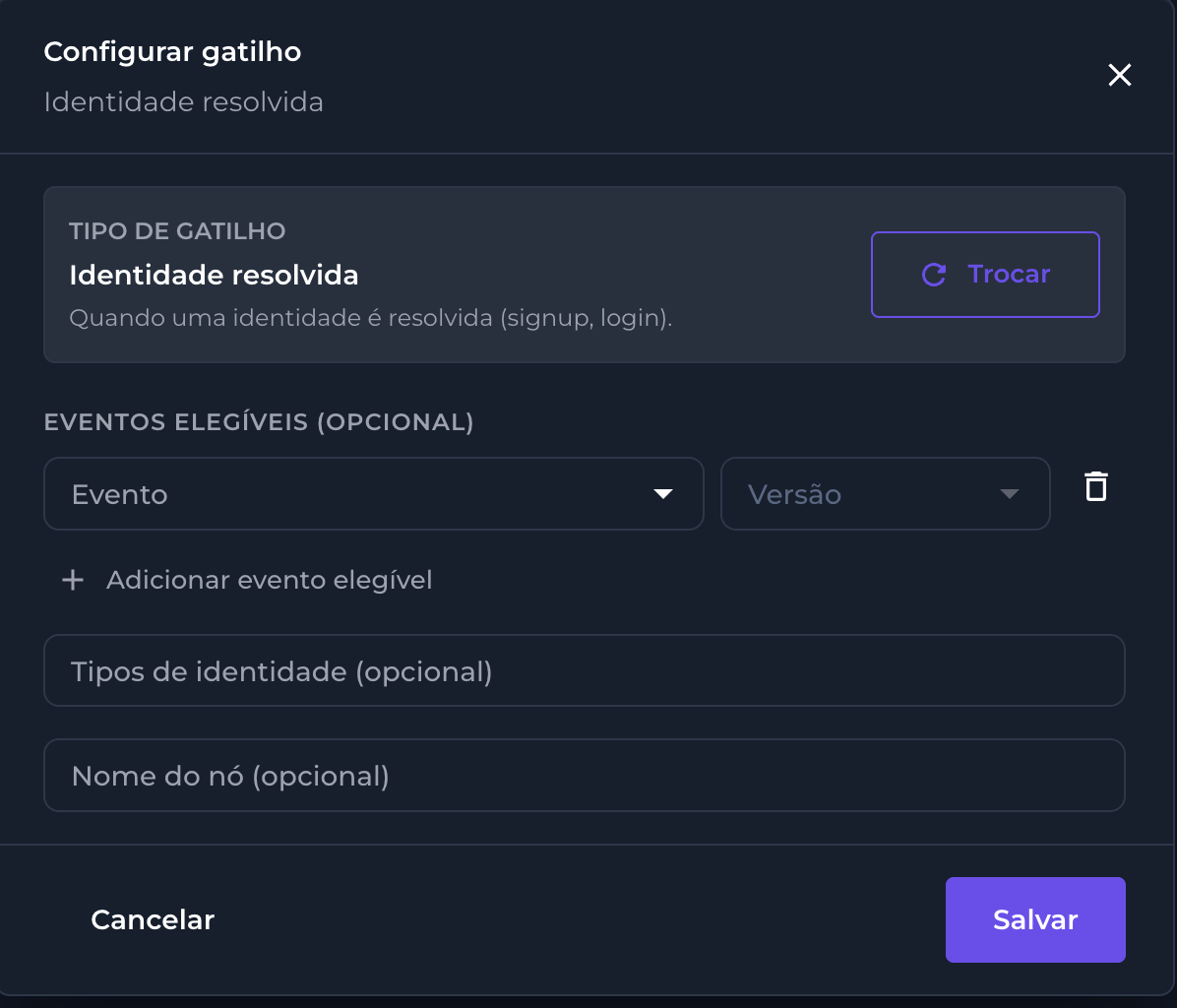 Configuração do gatilho Identidade resolvida
