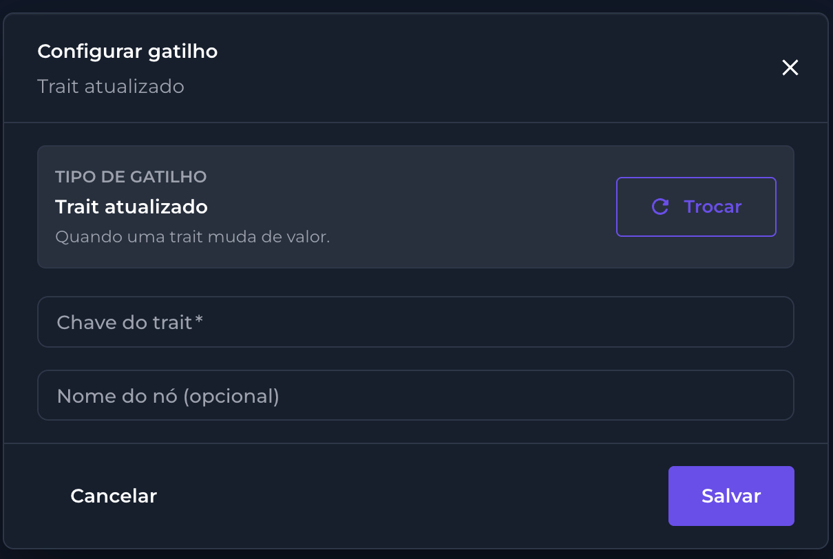 Configuração do gatilho Trait atualizado