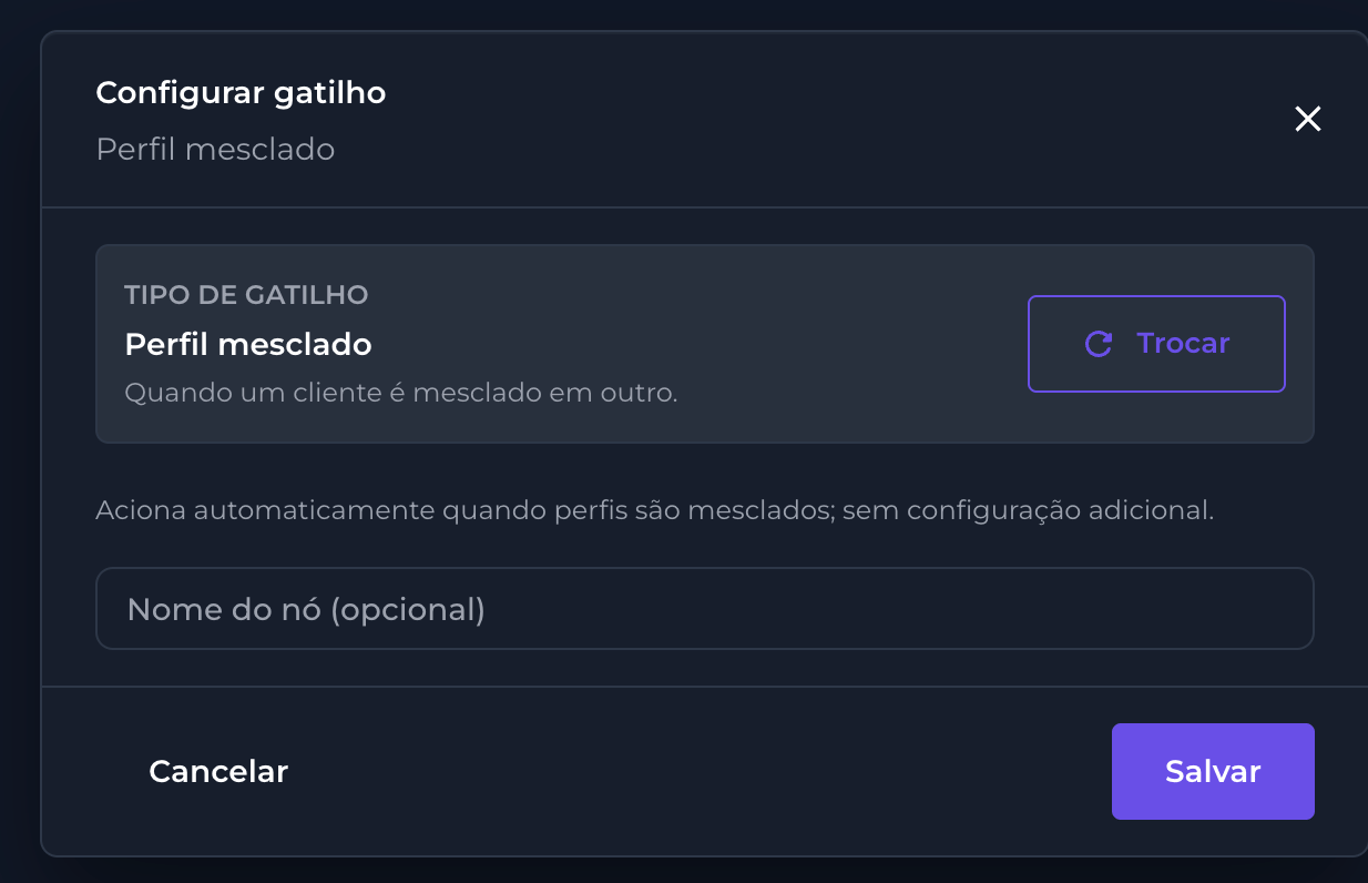 Configuração do gatilho Perfil mesclado