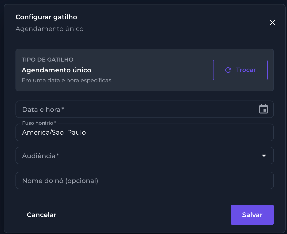 Configuração do gatilho Agendamento único