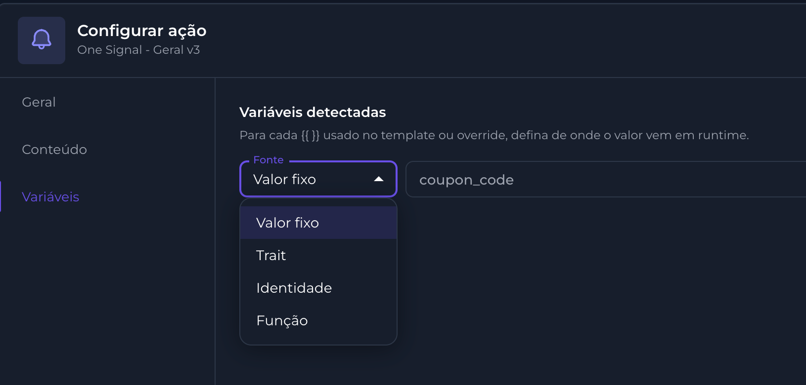 Aba Variáveis: fonte de cada variável