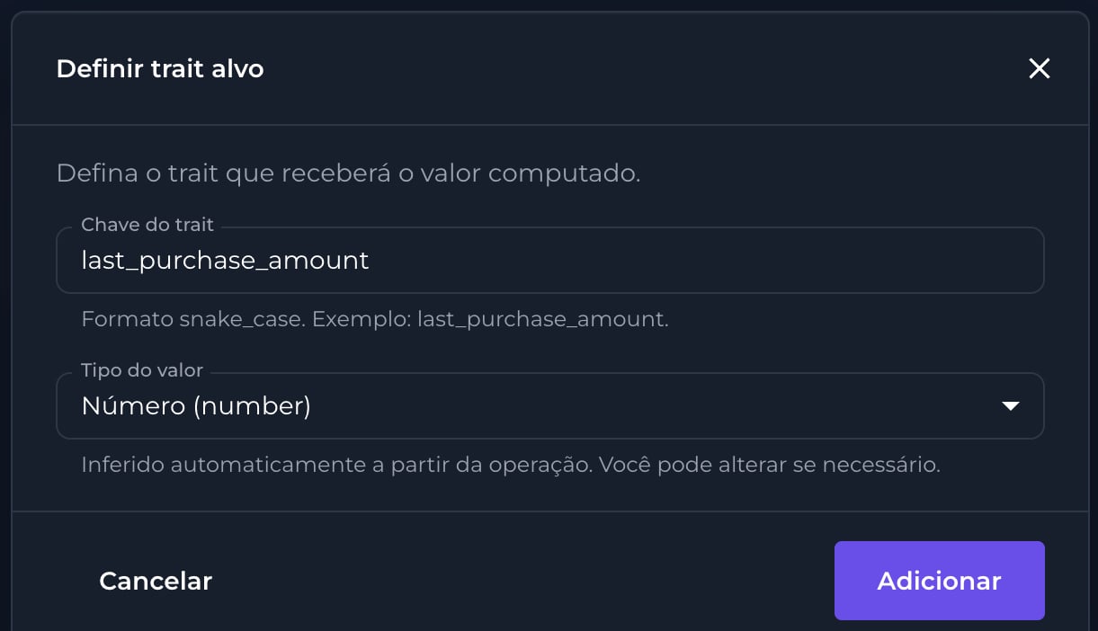 Modal Definir trait alvo