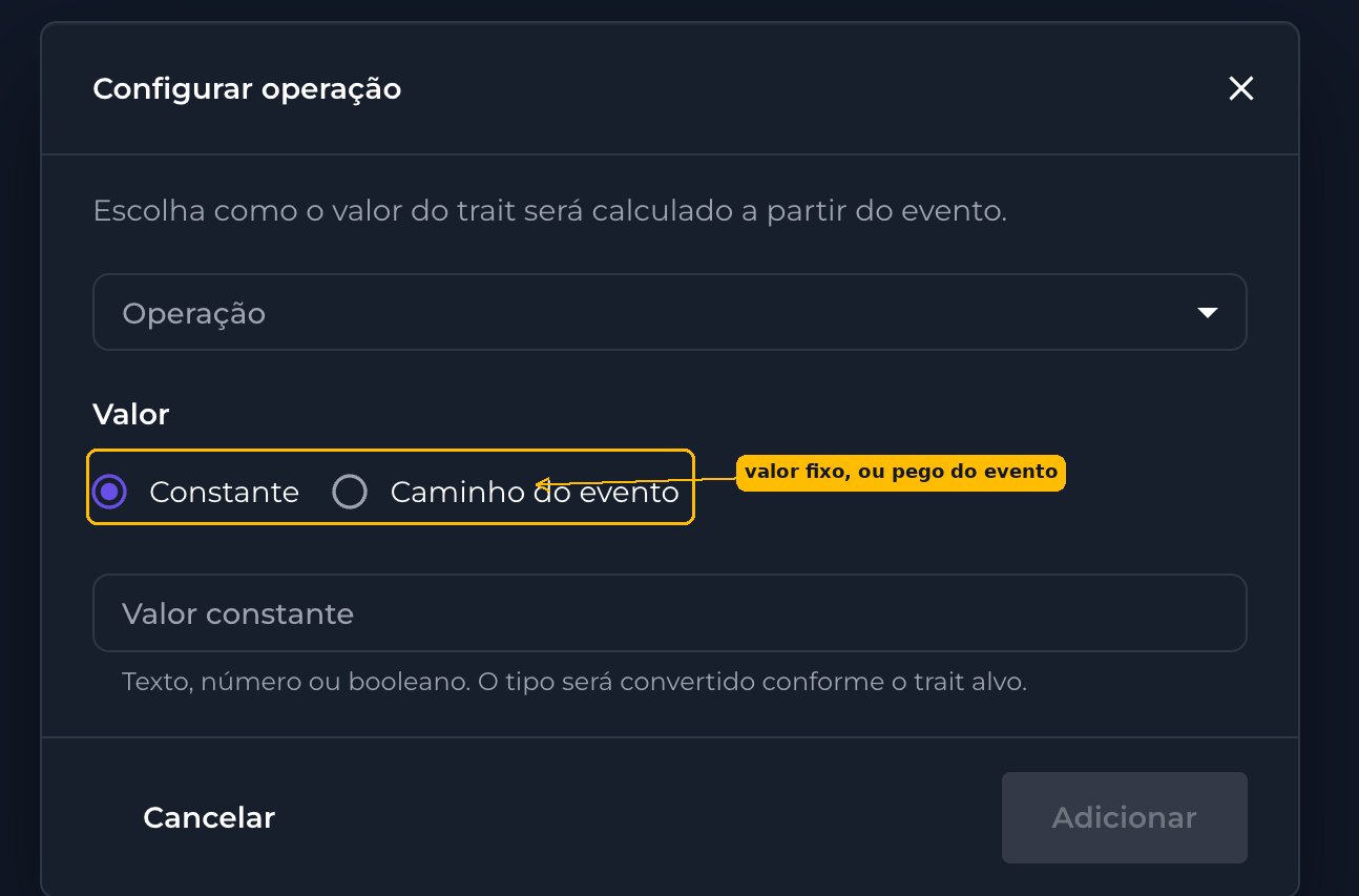 Modal Configurar operação com as opções Constante e Caminho do evento