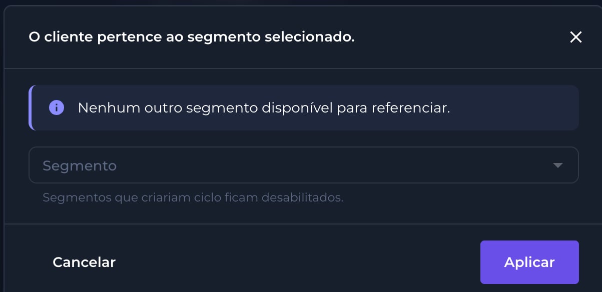 Configuração da cláusula Pertence a segmento